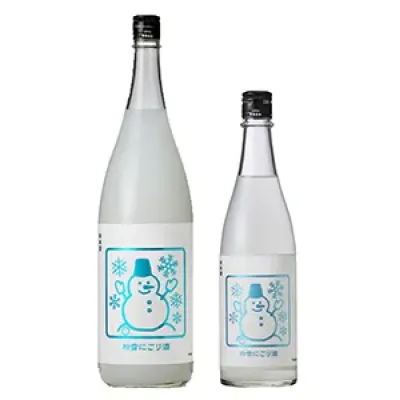 とんぼの越冬卵と雪だるまラベル 粉雪にごり